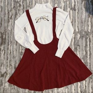 Skirts - Burgundy and White Stripped Overall Skirt Skirts - Burgundy and White Stripped Overall Skirt